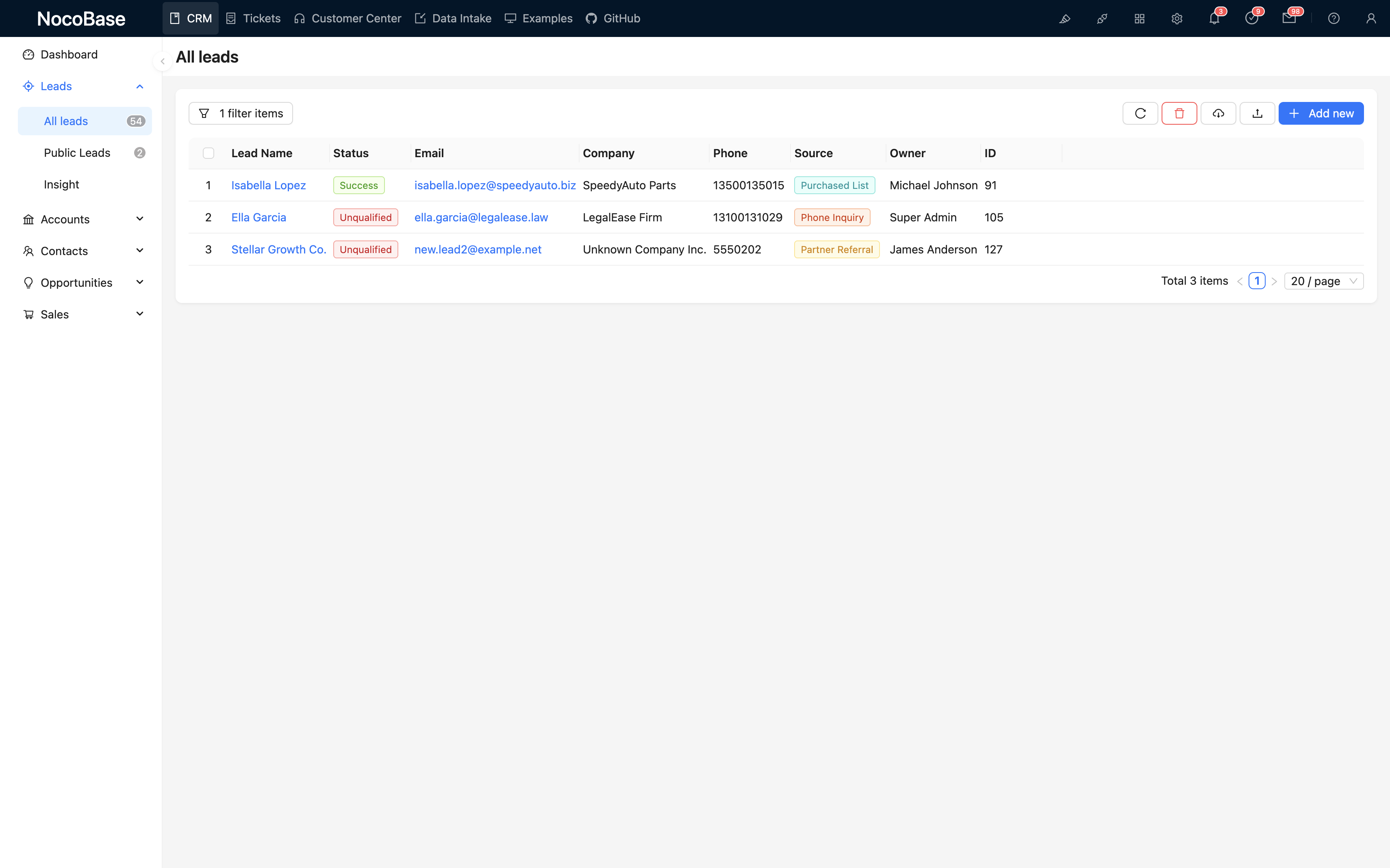 NocoBase 演示界面